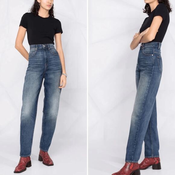 NWT ISABEL MARANT CORSY Jeans High Waist Straight Leg Blue Denim Size 2 Slouchy - Picture 2 of 16